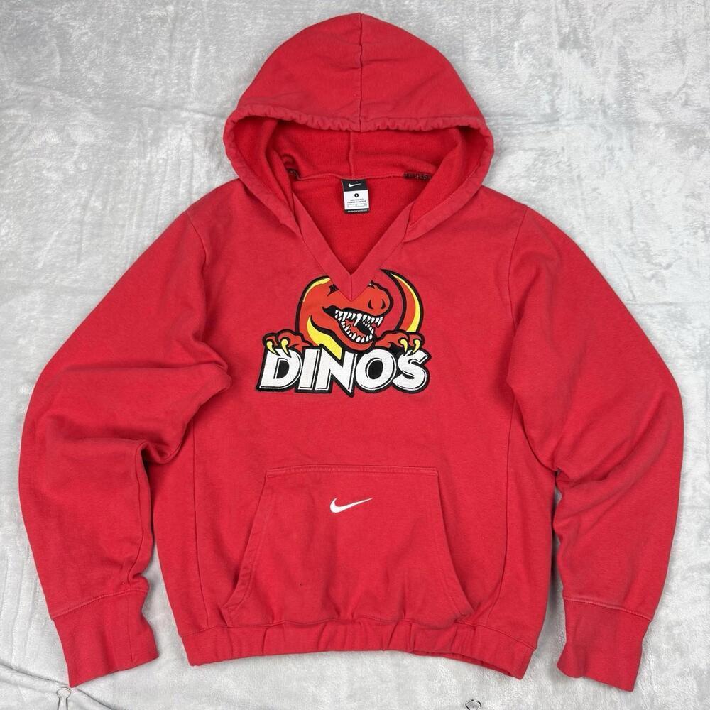 Nike University Of Calgary Dinos Hoodie V-Neck Y2K Women Size L VTG Solo Swoosh